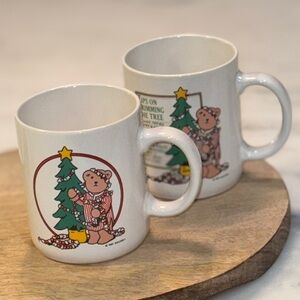 Vtg Bialosky Bear Christmas Coffee Mugs Set of 2, 1985 made in Japan